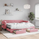 daybed med udtræk og skuffer 90x200 cm velour lyserød - xlshop.dk