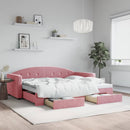 daybed med udtræk og skuffer 90x200 cm velour lyserød - xlshop.dk