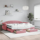 daybed med udtræk og skuffer 90x200 cm velour lyserød - xlshop.dk