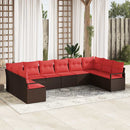 Havesofa Sæt med pude 10 pcs Brun og Rød polyrattan - xlshop.dk