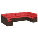 Havesofa Sæt med pude 10 pcs Brun og Rød polyrattan - xlshop.dk