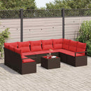 Havesofa Sæt med pude 10 pcs Brun og Rød polyrattan - xlshop.dk