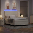 LED Box Spring Bed Creme og hvid 160 x 200 cm Velourstof - xlshop.dk