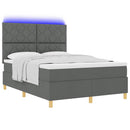 LED Box Spring Bed med hovedgærde Mørkegrå 140 x 200 cm Stof - xlshop.dk