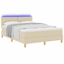 LED Box Spring Bed med LED-lysstrimler Creme 160 x 200 cm Stof - xlshop.dk