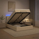 Ottoman seng med madras og LED Cremefarvet 120 x 190 cm Stof - xlshop.dk