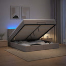 Ottoman seng med madras og LED Gråbrun 140 x 190 cm Stof - xlshop.dk