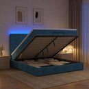 Ottoman seng med madras og LED Mørkeblå 140 x 190 cm Fløjl - xlshop.dk