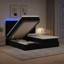 Ottoman seng med madras og LED Sort 160 x 200 cm Velour - xlshop.dk