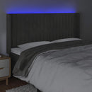 sengegavl med LED-lys 163x16x118/128 cm fløjl mørkegrå - xlshop.dk
