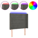 sengegavl med LED-lys 83x16x118/128 cm fløjl mørkegrå - xlshop.dk